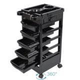 Black 5 Drawers Beauty Salon Spa Styling Station Trolley Equipment Rolling Storage Tray Cart
