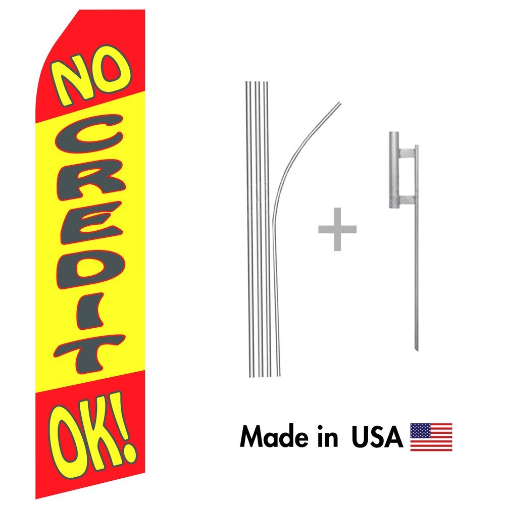 No Credit OK Advertising Feather Flutter Flag – 11.5ft Tall, Portable Banner