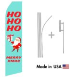 HOHOHO Merry Xmas Econo Flag | 16ft Aluminum Advertising Swooper Flag Kit with Hardware