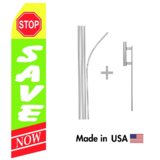 Stop Save Here Econo Flag | 16ft Aluminum Advertising Swooper Flag Kit with Hardware