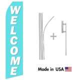 Blue Welcome Econo Flag | 16ft Aluminum Advertising Swooper Flag Kit with Hardware
