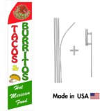 Tacos and Burritos Econo Flag | 16ft Aluminum Advertising Swooper Flag Kit with Hardware