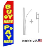 Buy Here Pay Here Econo Flag | 16ft Aluminum Advertising Swooper Flag Kit with Hardware