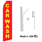 Red Car Wash Econo Flag | 16ft Aluminum Advertising Swooper Flag Kit with Hardware