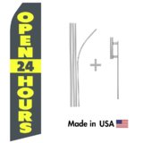Open 24 Hours Econo Flag | 16ft Aluminum Advertising Swooper Flag Kit with Hardware