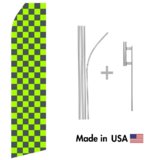 Green and Black Checkered Econo Flag | 16ft Aluminum Advertising Swooper Flag Kit with Hardware