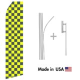 Yellow and Black Checkered Econo Flag | 16ft Aluminum Advertising Swooper Flag Kit with Hardware