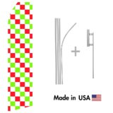Red, Green, and White Checkered Econo Flag | 16ft Aluminum Advertising Swooper Flag Kit with Hardware