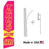 Trades Welcome Here Econo Flag | 16ft Aluminum Advertising Swooper Flag Kit with Hardware