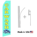 Blue Car Wash Econo Flag | 16ft Aluminum Advertising Swooper Flag Kit with Hardware