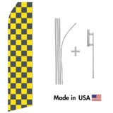 Black and Yellowed Checkered Econo Flag | 16ft Aluminum Advertising Swooper Flag Kit with Hardware