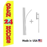Yellow Open 24 Hours Econo Flag | 16ft Aluminum Advertising Swooper Flag Kit with Hardware