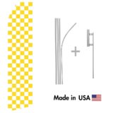 Yellow and White Checkered Econo Flag | 16ft Aluminum Advertising Swooper Flag Kit with Hardware