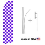 Purple Checkered Econo Flag | 16ft Aluminum Advertising Swooper Flag Kit with Hardware