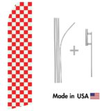 Grey and Red Checkered Econo Flag | 16ft Aluminum Advertising Swooper Flag Kit with Hardware